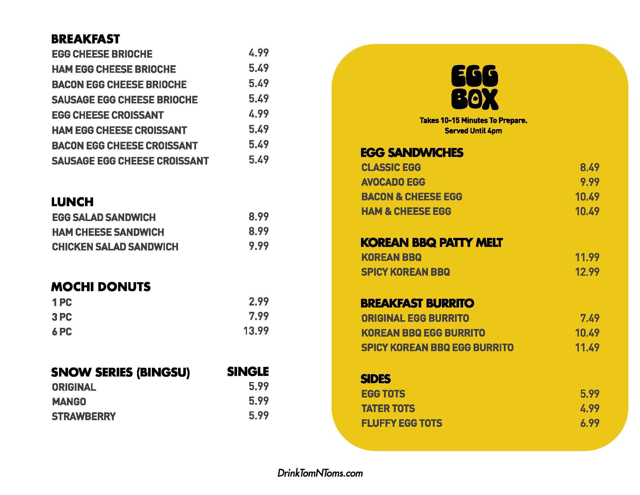 Menu for Gessner Drive Tom N Toms part 2 Menu for Gessner Drive Tom N Toms part 2